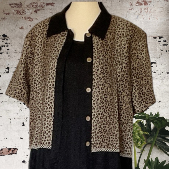 Studio Ease VINTAGE linen blend 2 PC maxi Dress & Black leopard print Jacket 16W - Picture 8 of 14